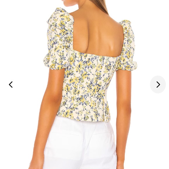 Lovers + Friends Yellow and Green Puff Sleeve Blouse - Picture 2 of 4